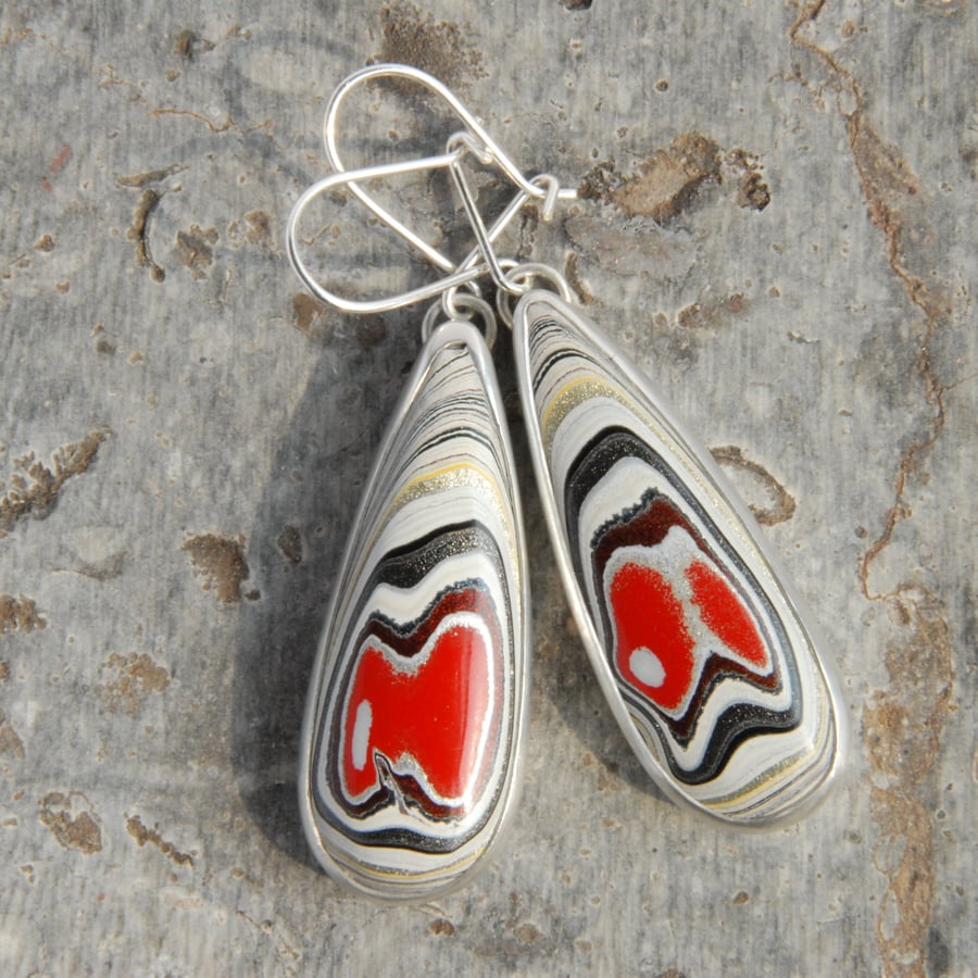 Hazelwood fordite and sterling silver drop earrings