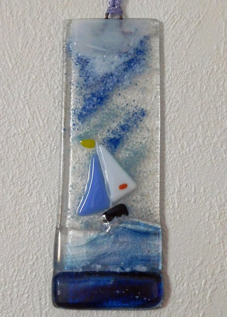 Fused Glass Boat on Big Wave