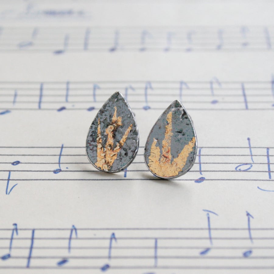 Keum boo stud earrings, black and gold earrings, unique jewellery