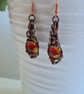 Handmade Red Yellow Sunset Glass & Copper Dangle Wire Wrapped Earrings Gift  - Image 5