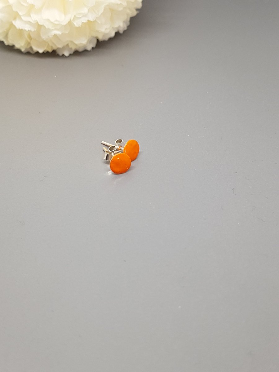 Tiny Sterling Silver Rainbow Stud Earrings - Orange