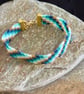 Handmade Beadwork Geometric Cuff Bracelet in Turquoise, Navy, White & Gold  - Image 3