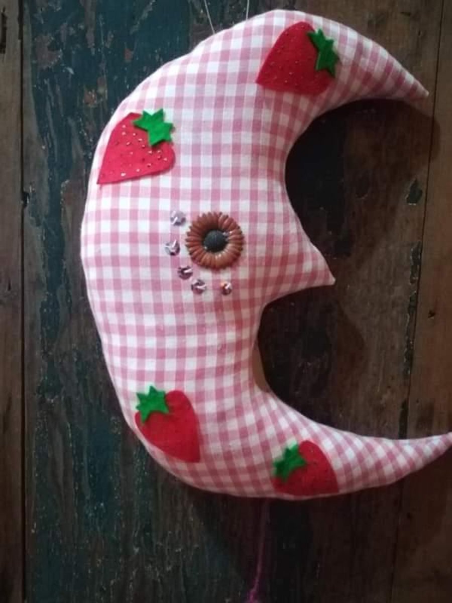 Moon, wall hanging crescent moon , textile art magical moon, strawberry moon