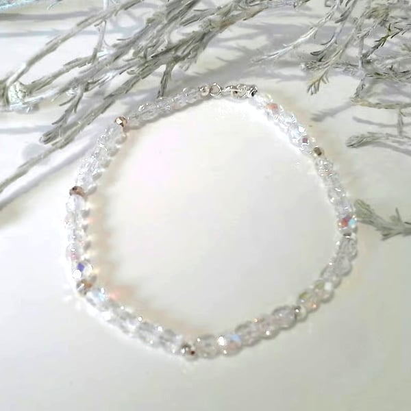 Clear Sparkley Crystal Skinny Stacker Sterling Silver Bracelet