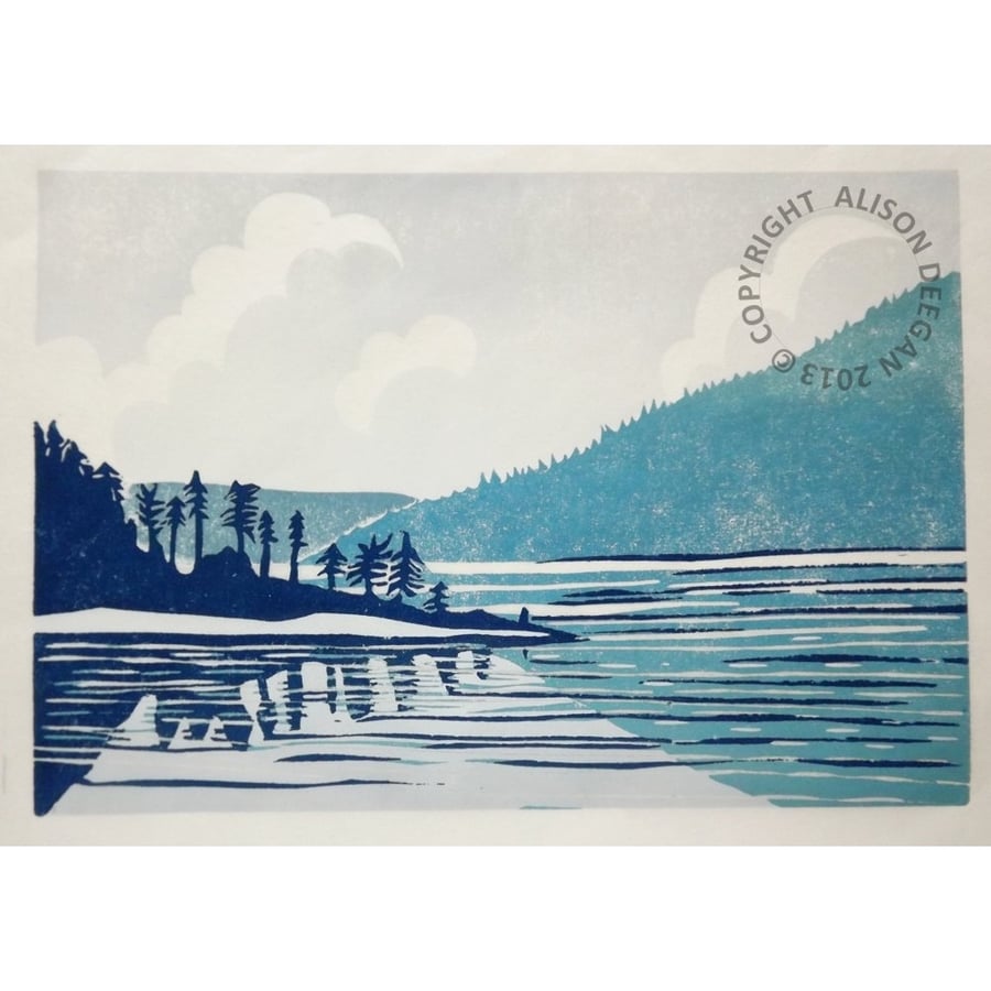 Leaving Saltery Bay LINO PRINT CANADA COAST