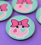 Cute Skull with Bow Buttons Aqua Pink Plastic 6pk 25mm (P6) - Image 2