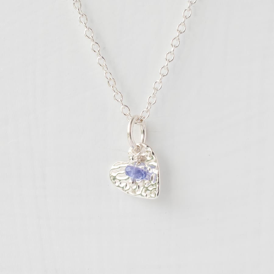 Tanzanite with Fine Silver Heart Pendant Necklace