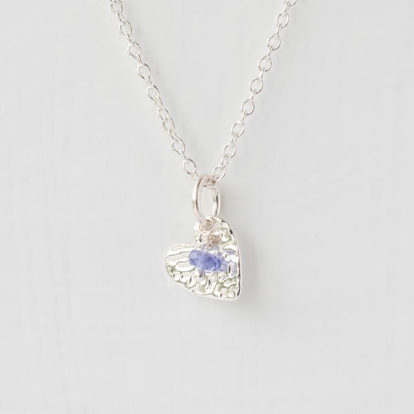 Tanzanite with Fine Silver Heart Pendant Necklace