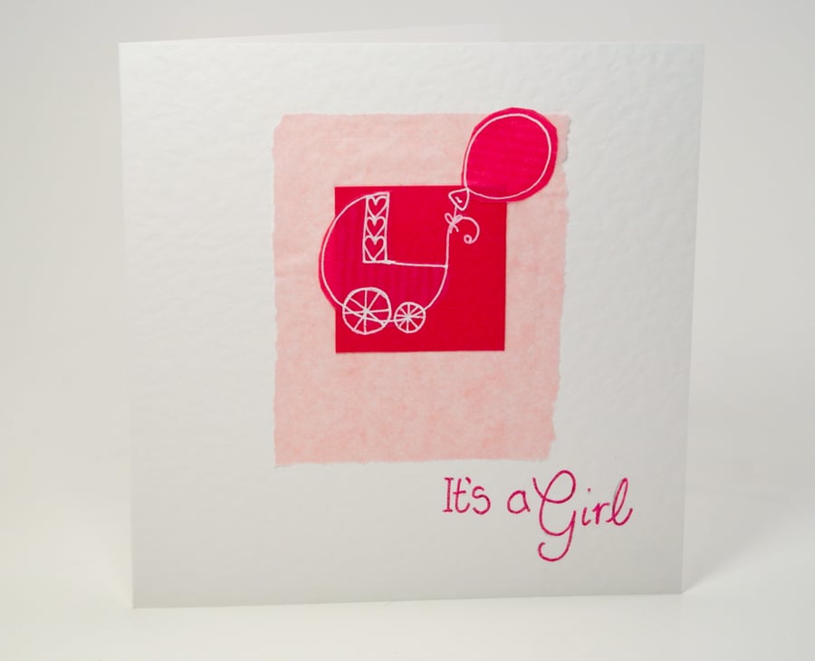 Greeting Card - It's a Girl Handmade Greeting card - New Baby Girl Card