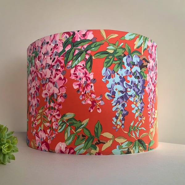 Red Floral Wisteria Fabric Lampshade 