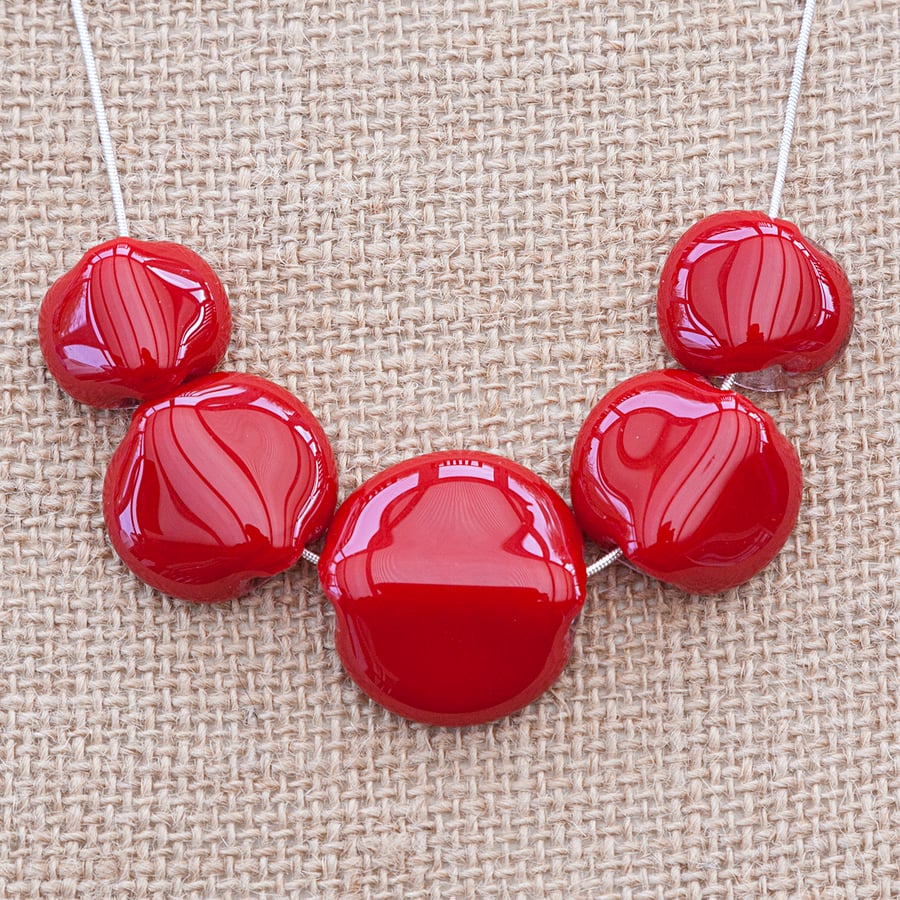 Chunky Bright Red Fused Glass Statement Necklace Jewellery