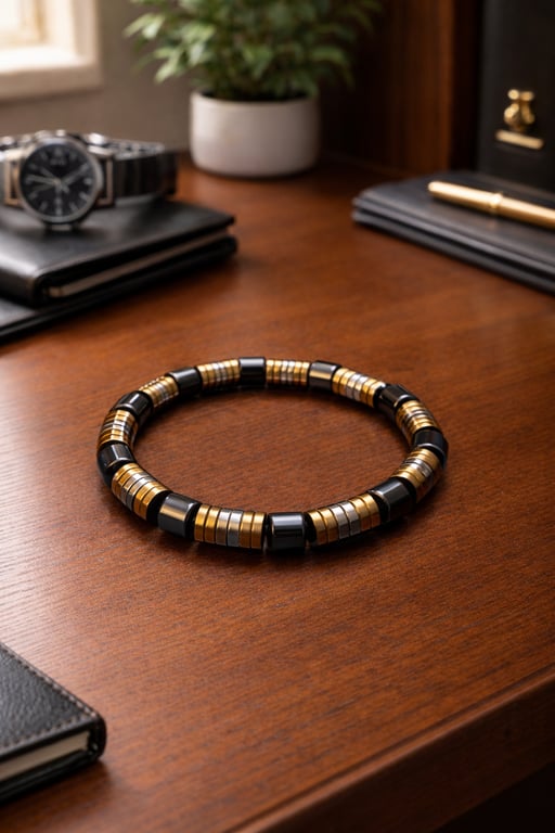 Black & Gold Stone Bracelet – 19 cm