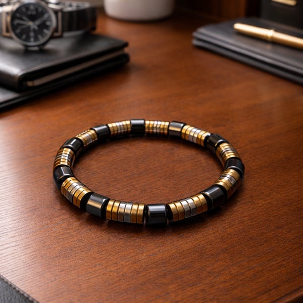 Black & Gold Stone Bracelet – 19 cm