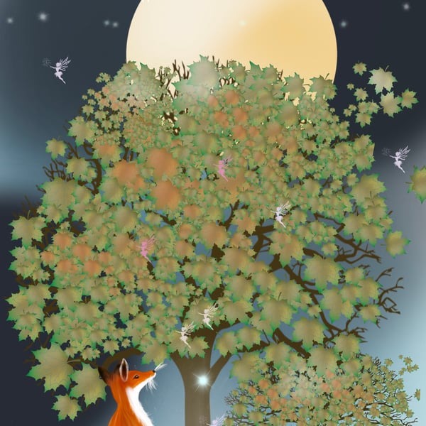 Believe In The Magic of The Moonlight Fairy Print - Fox & Fairies Giclee Print