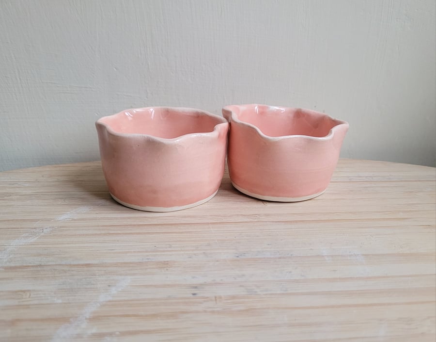 Seconds Sunday pink tealight candle holder with fluted scalloped rim handmade