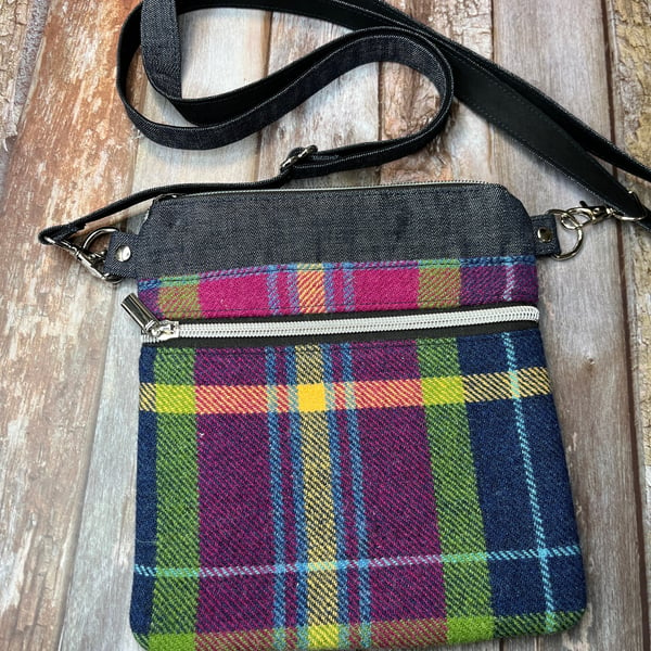 Shetland Winters Night Tweed Crossbody Bag, Denim Tweed Slim Bag, Tweed Handbag,