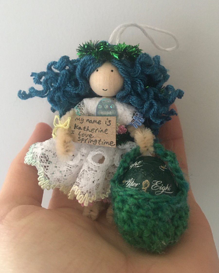 Tiny Easter Fairy Doll Decoration - Blue 