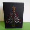 Christmas  Tree with Candles. Hand Embroidered Christmas Card