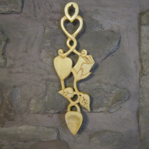 carved wooden lovespoon ( white or black rose )