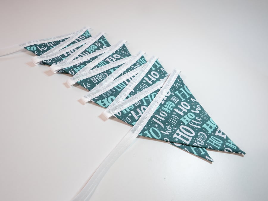 "Ho Ho Ho" - 12 or 15 flag fabric Christmas bunting