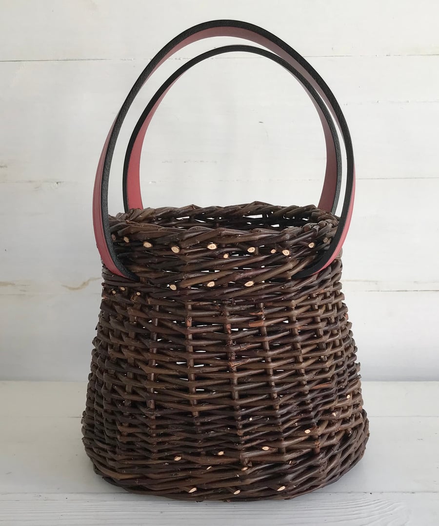 Willow Basket - Small Oval - with Red English Leather Handles 703