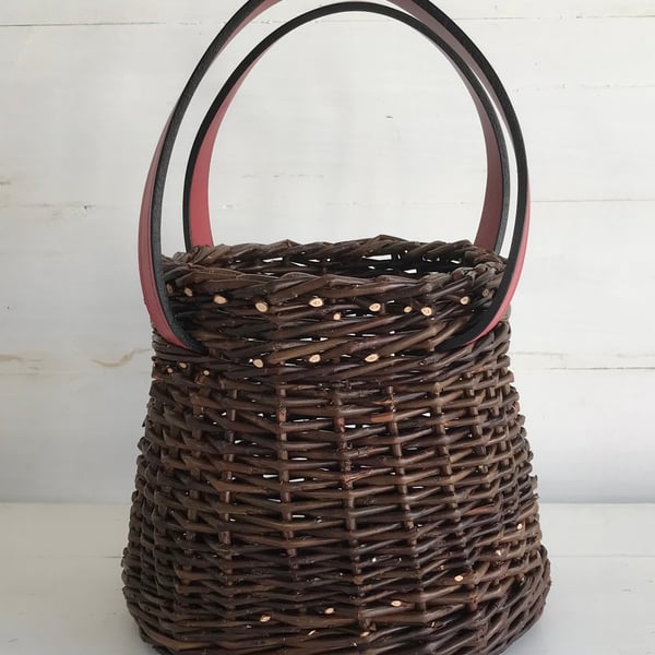 Willow Basket - Small Oval - with Red English Leather Handles 703