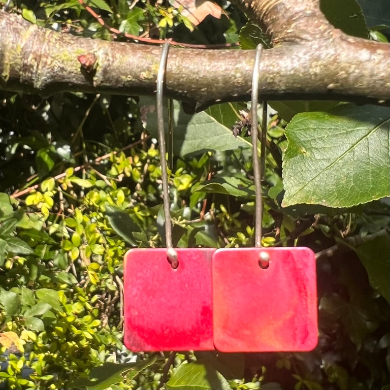 Red Square Long Dangle Earrings