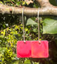 Red Square Long Dangle Earrings - Image 1
