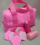 Bags, Pink Box Shaped Multi Use Bag, Zip, Handles, Sewing, Crochet, Craft Room - Image 1