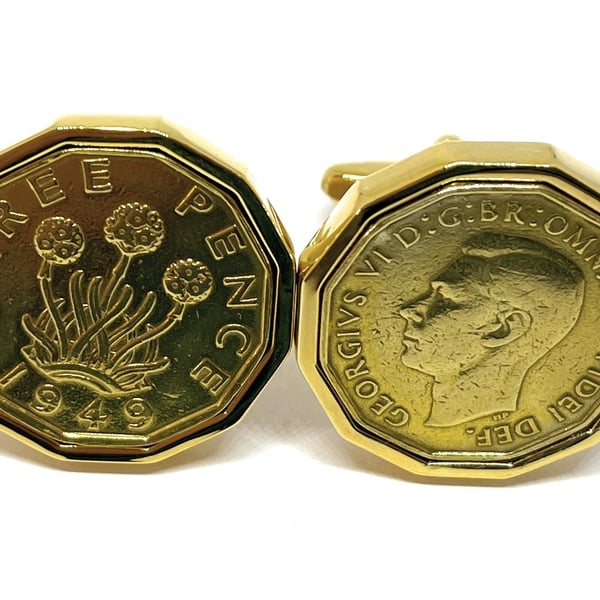1948 Threepence Coin Cufflinks Mens 76th Birthday Gift Present Anniversary