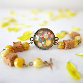 Yellow Summer Bracelet with Art Print, Mustard Bracelet