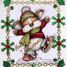Hand Crafted Decoupage Chistmas Card Happy Christmas (3377) Dancing Xmas Puppy