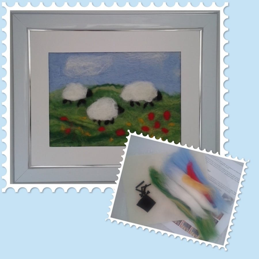 Craft Kit, Wet Felt Picture - Grazing Sheep