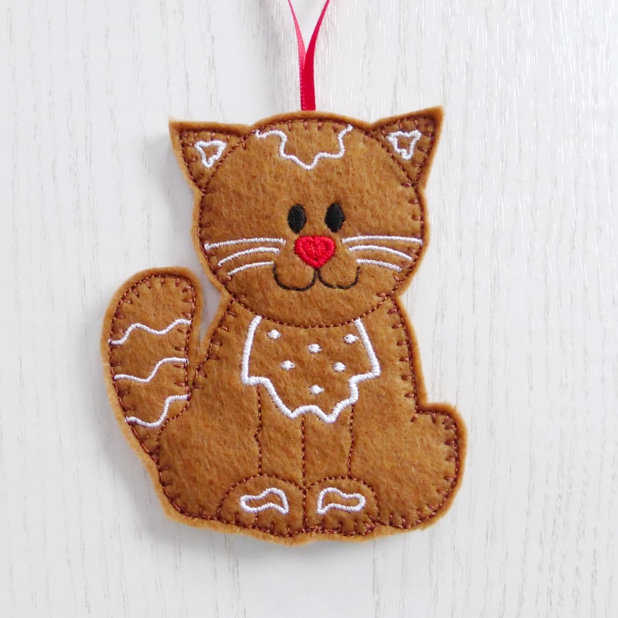 'Gingerbread' Cat hanging decoration, felt.