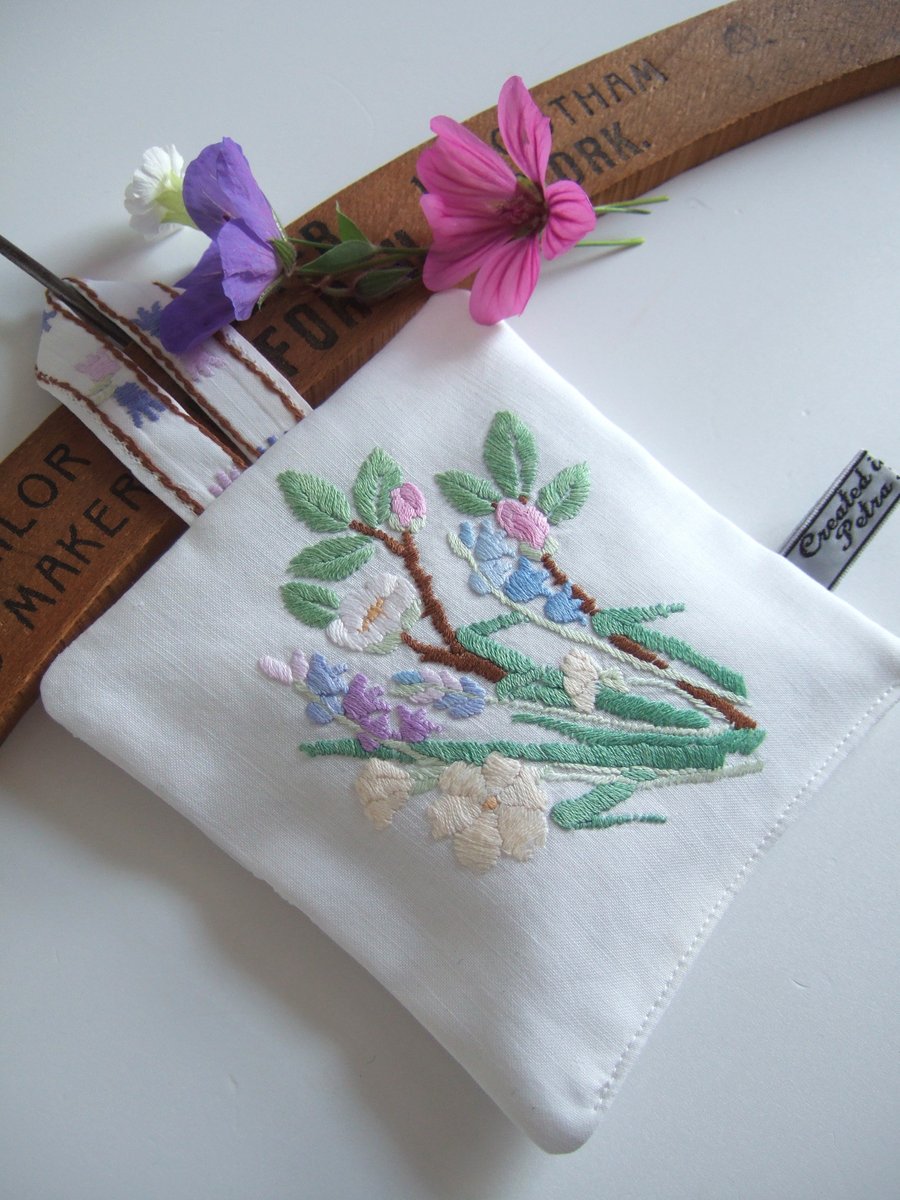 Large lavender bag with pastel floral vintage embroidery