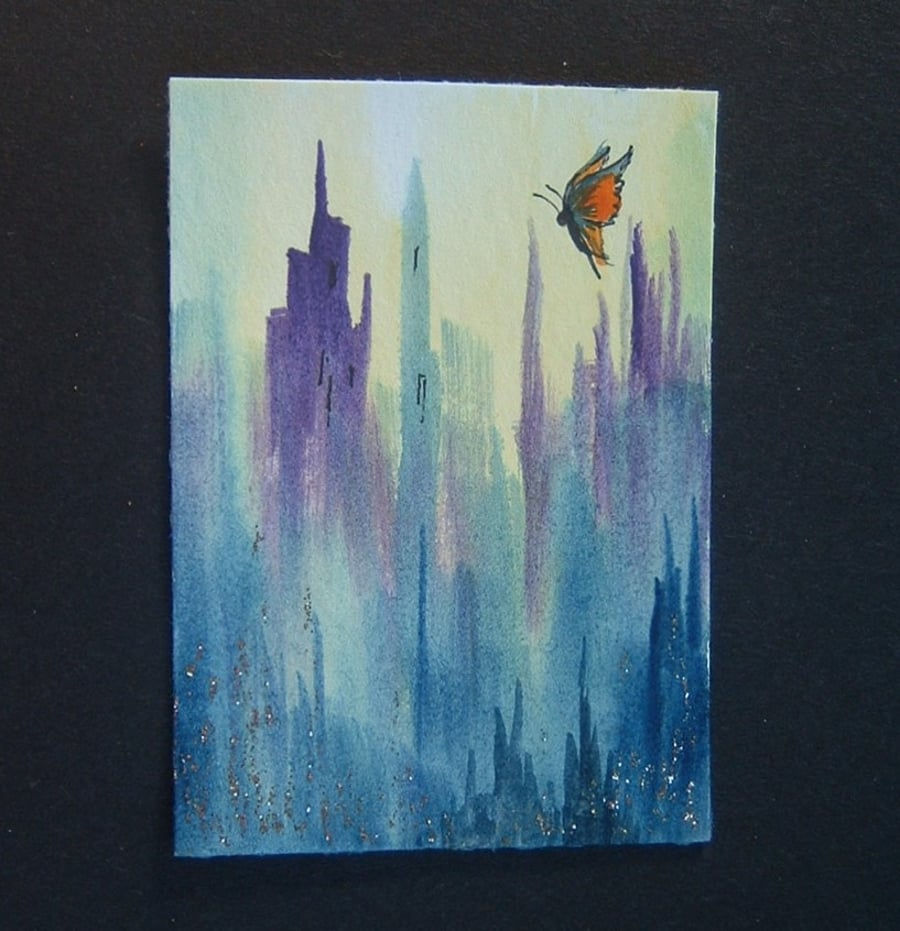 fantasy city art painting watercolour butterfly ref 385