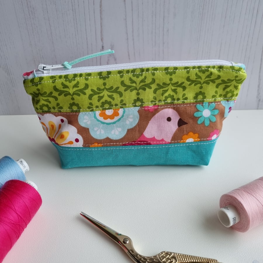 Mini zipper pouch, spring multi colour, notions case, make-up bag