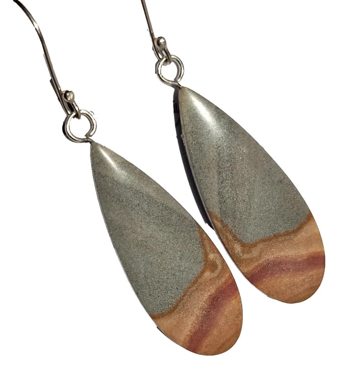 Maligano Jasper Earrings Recycled Sterling Silver Jewellery Gift Teardrop Dangle