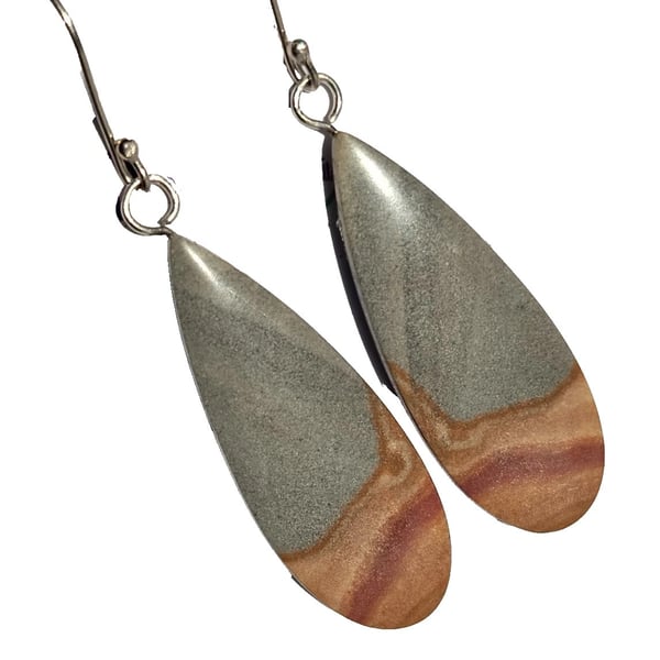Maligano Jasper Earrings Recycled Sterling Silver Jewellery Gift Teardrop Dangle