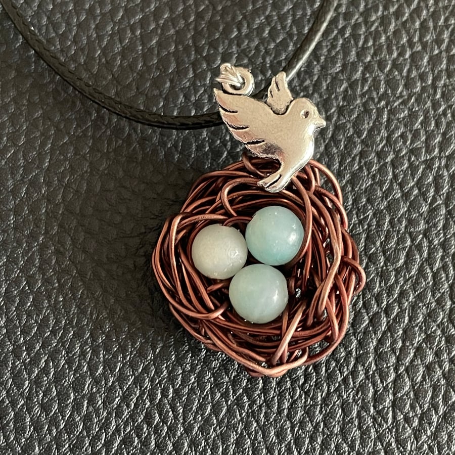 Wire Wrapped Amazonite Birds Nest Pendant