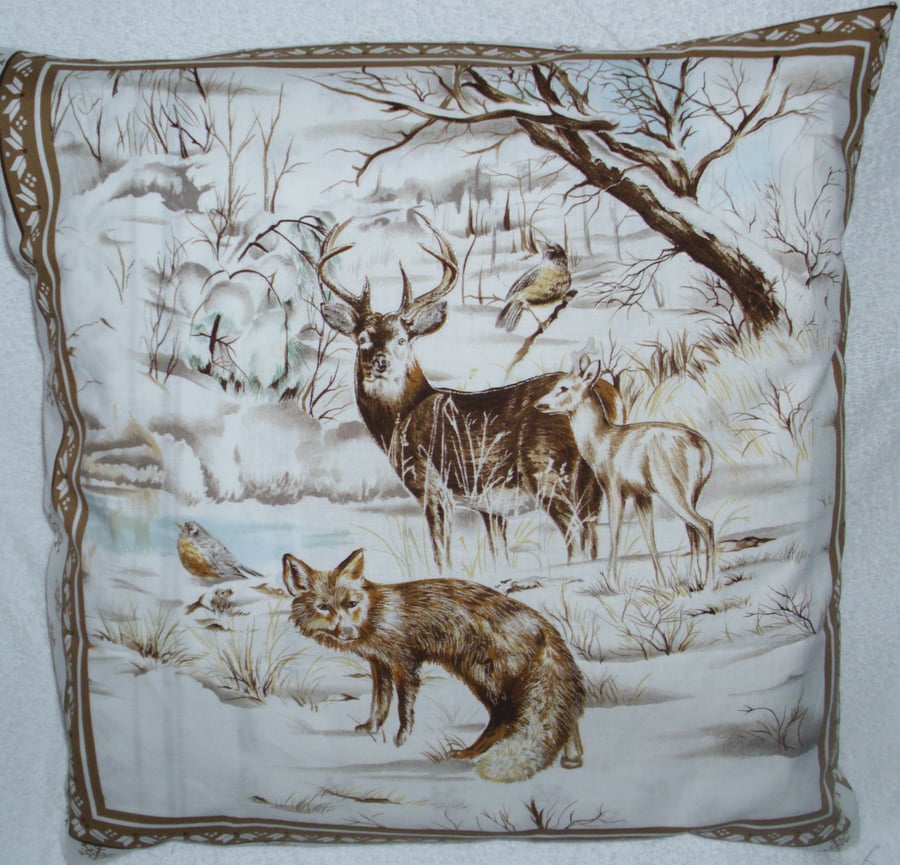 Animals by a river in Winter cushion