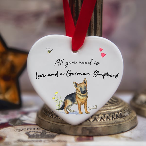 Love and a German Shepherd Ceramic Heart