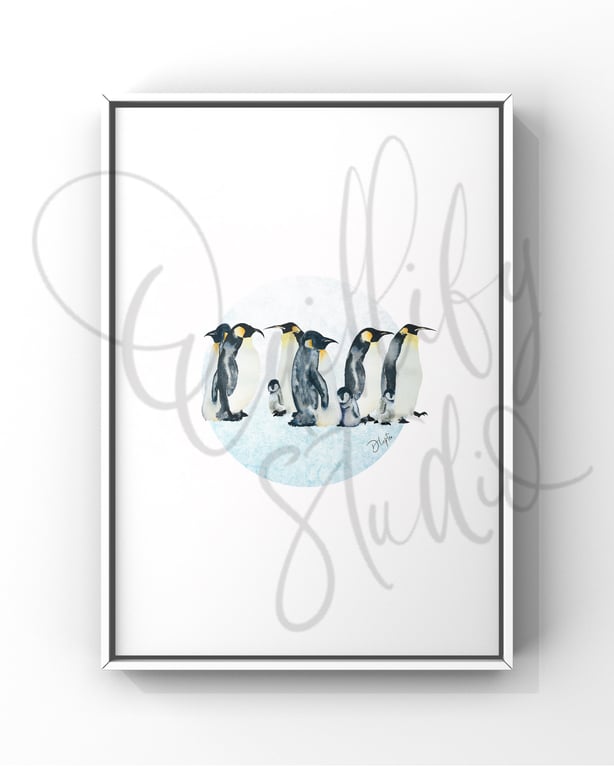 Watercolour Print Penguins Fish Fryday