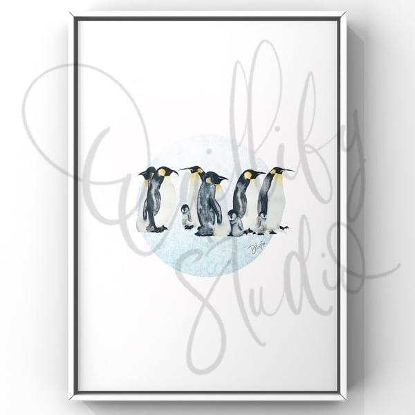 Watercolour Print Penguins Fish Fryday