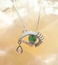 Green Onyx Eye & Topaz Teardrop Sterling Silver Pendant And Chain