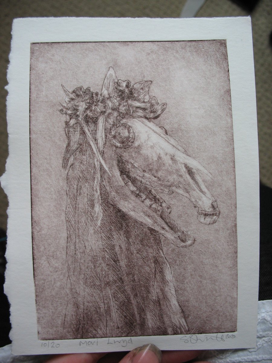 Mari Lwyd drypoint etching