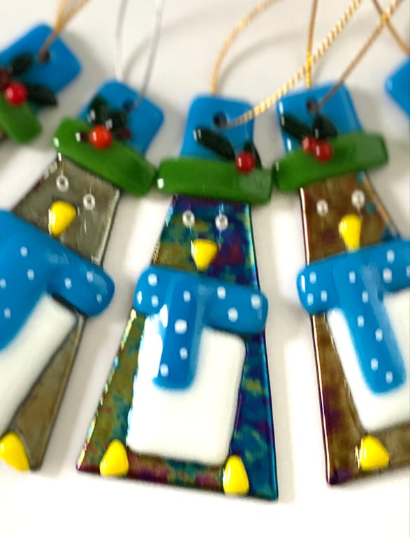Luminescent fused glass Christmas penguins