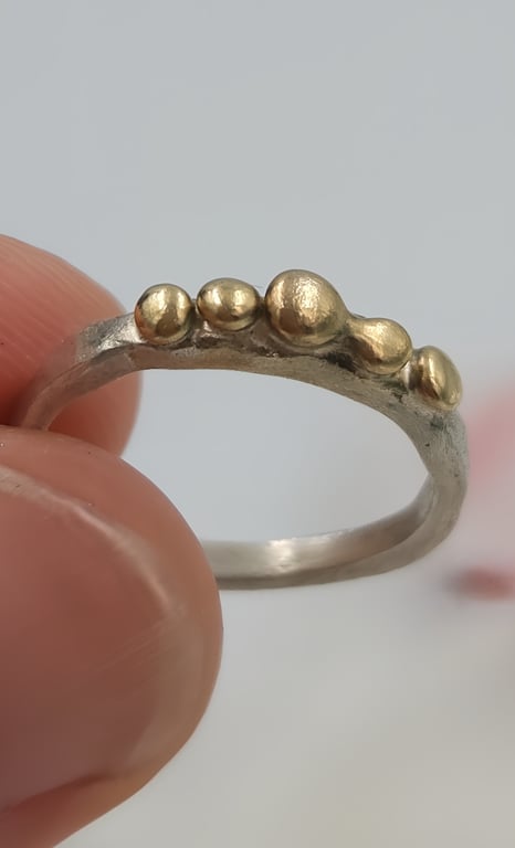 Molten Silver Pinky Ring with 9ct Gold Granules