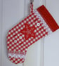 Scandi Style Gingham Christmas Stocking with Hand Embroidered Red Felt Star