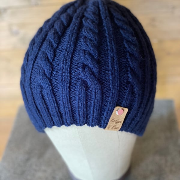  Hand Knitted Beanie Hat In a Timeless Cable Design
